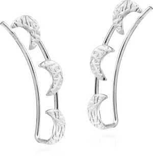 Mystical Crescent Moon Trio .925 Sterling Silver Crawler Earrings