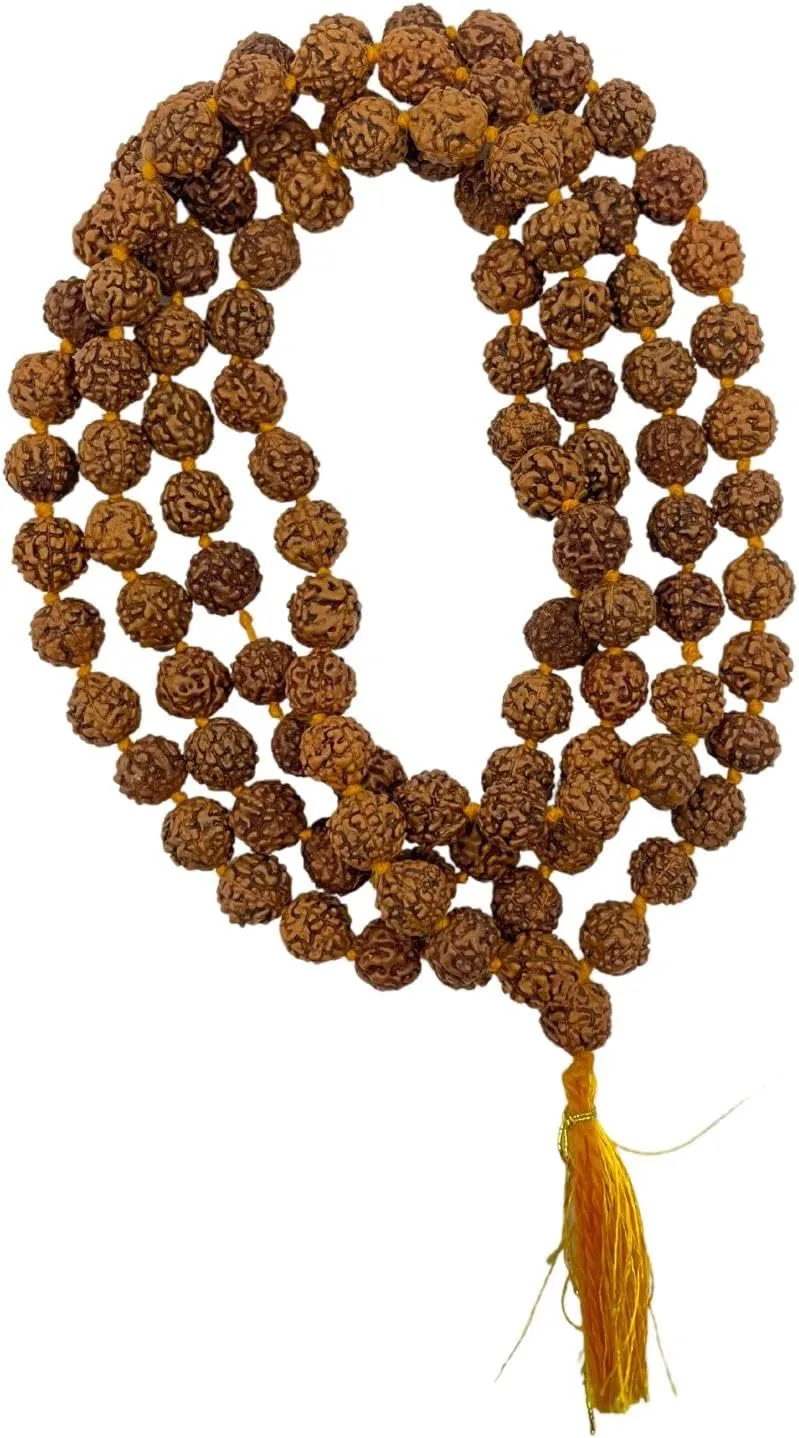 NAISHA Rudraksha Mala 108 1 Beads Necklace, Seed Bead Natural Himalaya 5 face Panch Mukhi Rudraksha Seed, Prayer Beads, Wrist Mala Wrap, Jaap Mala, Bracelet Bead Size 7 mm (1 Pack)
