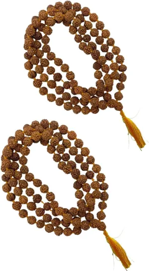 NAISHA Rudraksha Mala 108 1 Beads Necklace, Seed Bead Natural Himalaya 5 face Panch Mukhi Rudraksha Seed, Prayer Beads, Wrist Mala Wrap, Jaap Mala, Bracelet Bead Size 8 mm (Pack of 2)
