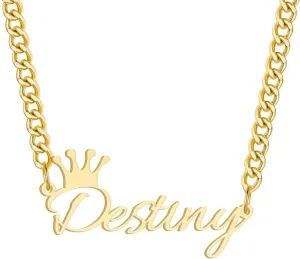 Name Necklace Personalized 18K Gold Plated Stainless Steel Name Plate Necklaces Curb Cuban Chain Custom Necklace for Men Women Customized Gift Birthday Christmas Gift