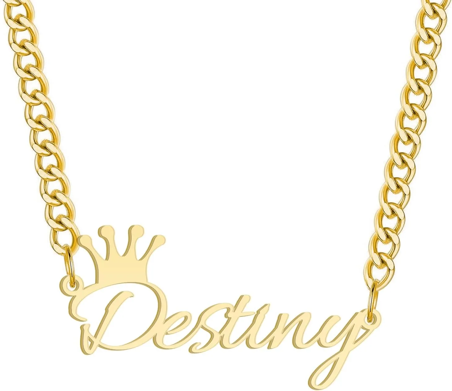 Name Necklace Personalized 18K Gold Plated Stainless Steel Name Plate Necklaces Curb Cuban Chain Custom Necklace for Men Women Customized Gift Birthday Christmas Gift