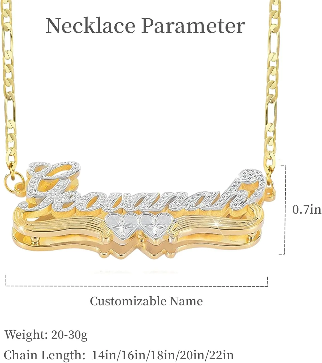 Name Plate Necklaces Double Plated Name Necklace Personalized Custom Name Necklace with Heart 18k Gold Plated Nameplate Pendant for Women
