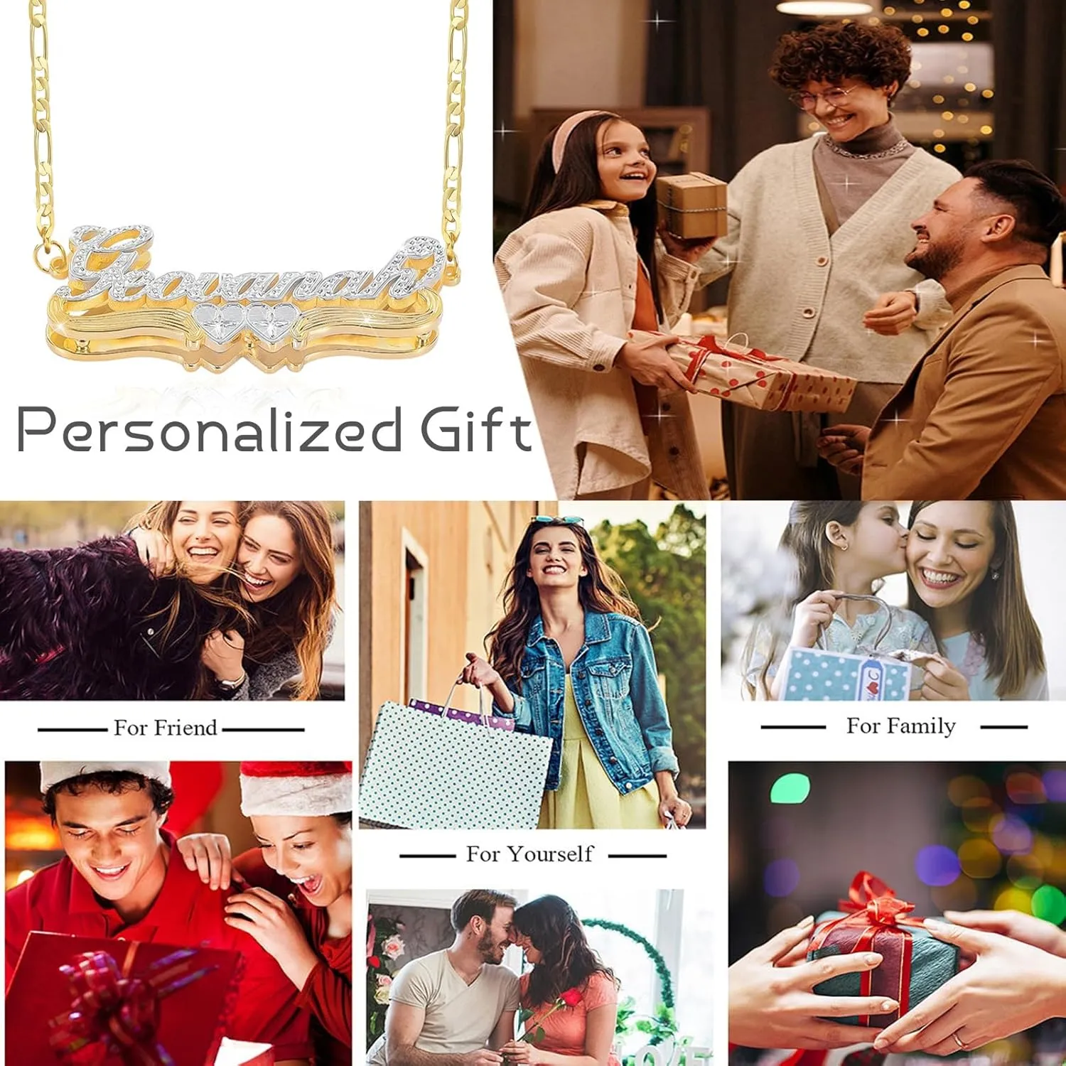 Name Plate Necklaces Double Plated Name Necklace Personalized Custom Name Necklace with Heart 18k Gold Plated Nameplate Pendant for Women