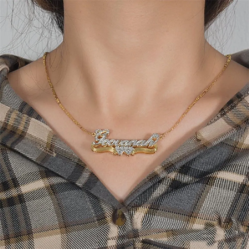 Name Plate Necklaces Double Plated Name Necklace Personalized Custom Name Necklace with Heart 18k Gold Plated Nameplate Pendant for Women