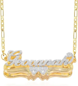 Name Plate Necklaces Double Plated Name Necklace Personalized Custom Name Necklace with Heart 18k Gold Plated Nameplate Pendant for Women