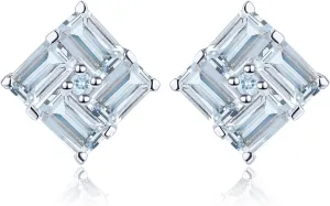 Natural Aquamarine Stud Earrings for Women S925 Sterling Silver Gemstone March Birthstone Square Elegant Studs Fine Jewelry for Birthday