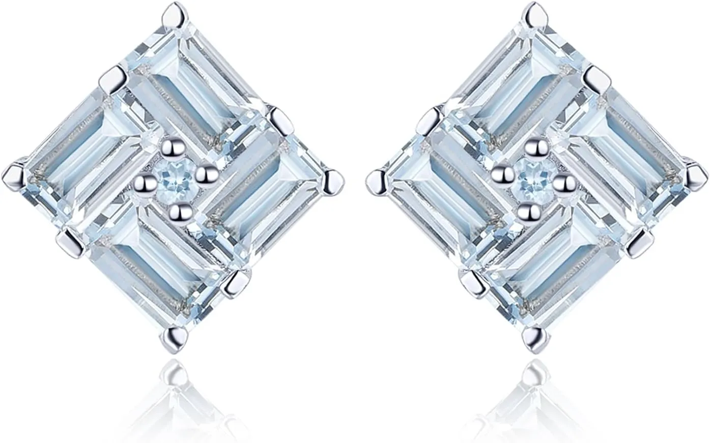 Natural Aquamarine Stud Earrings for Women S925 Sterling Silver Gemstone March Birthstone Square Elegant Studs Fine Jewelry for Birthday