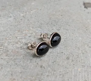 Natural Oval 9x11MM Black Onyx 925 Sterling Silver Handmade Stud Post Earrings for Women Girl Gift Gemstone Jewelry