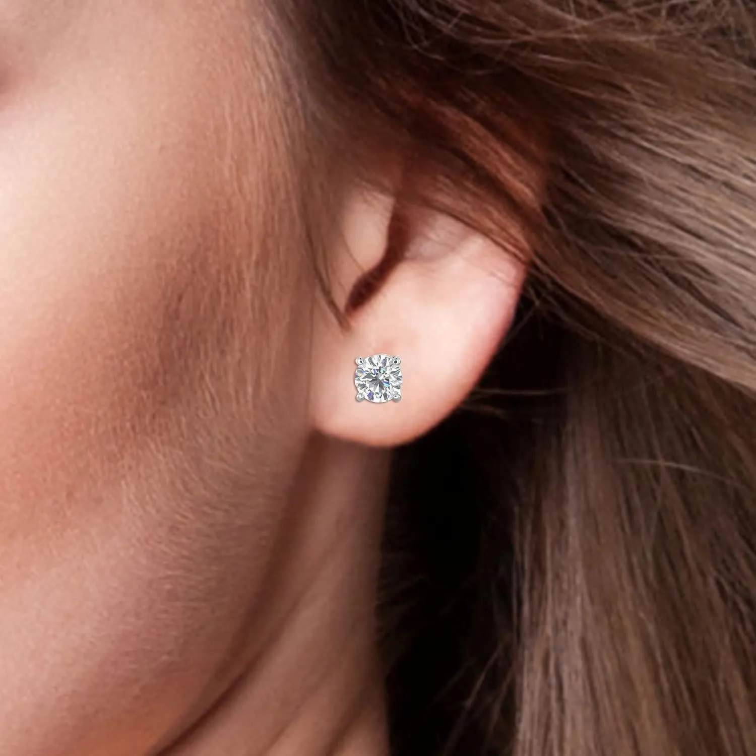 Natural Real Diamond Studs Earrings with Secure Screw Back for Women and Men, 14K Gold Round-Cut Diamond Stud Earrings