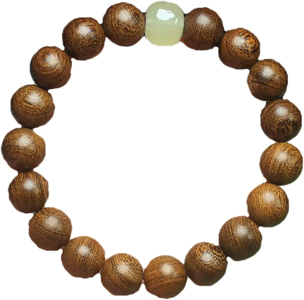 Natural wooden bead chain bracelet, round beads, elastic stretch, elegant natural pattern, with decoration and creativity