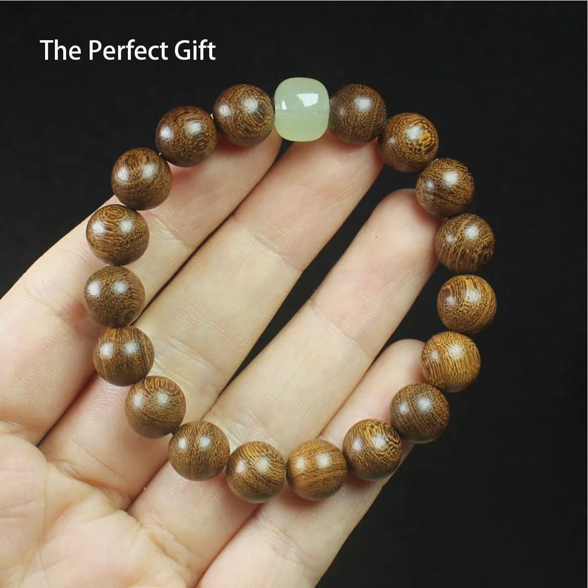 Natural wooden bead chain bracelet, round beads, elastic stretch, elegant natural pattern, with decoration and creativity