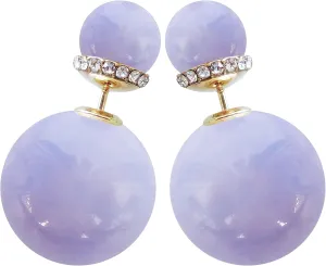 Navachi 18k Gold Plated Double Sided Colorful Faux Pearl Beads Womens Fashion Elegant Candy Stud Earrings