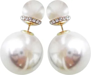 Navachi 18k Gold Plated Double Sided Colorful Faux Pearl Beads Womens Fashion Elegant Candy Stud Earrings
