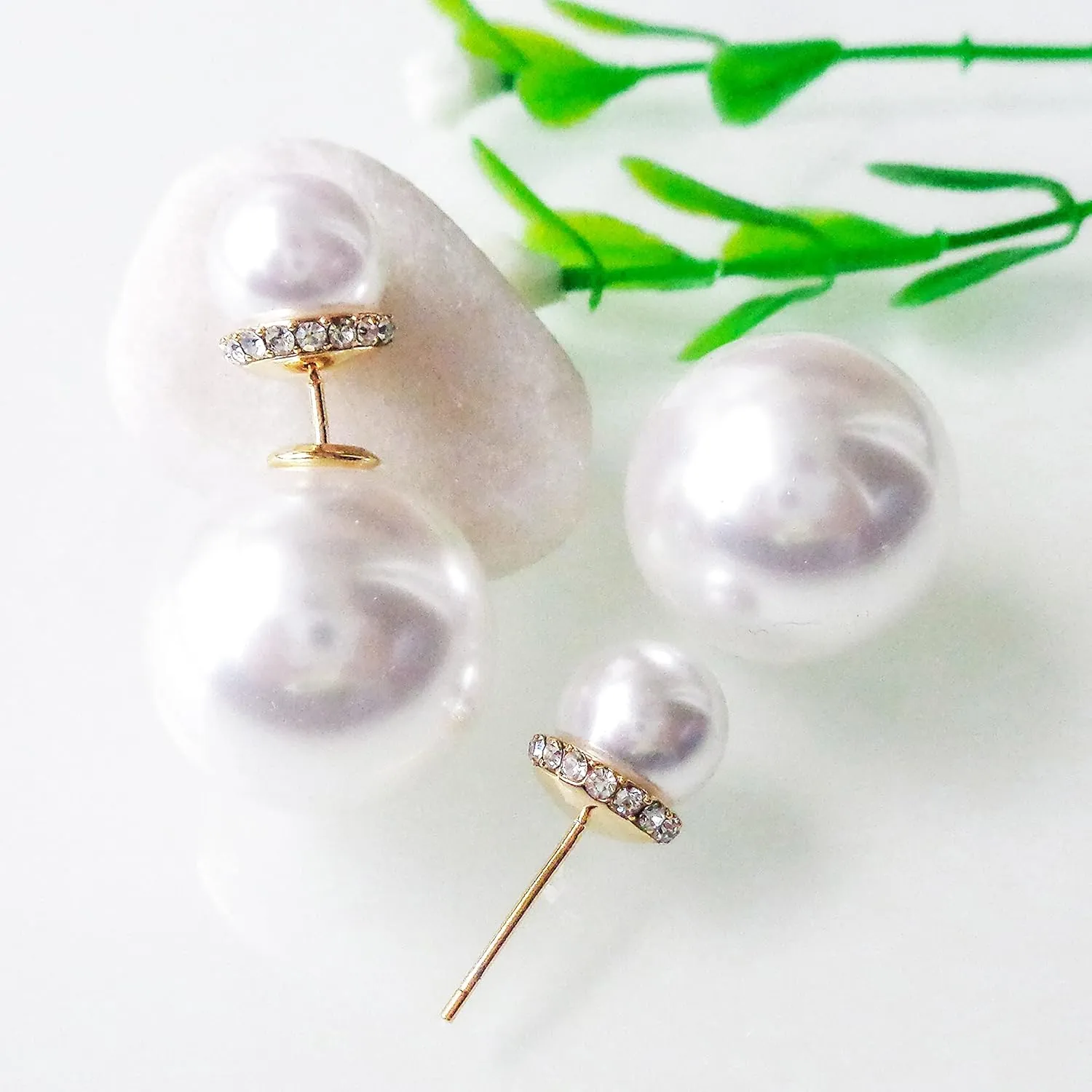 Navachi 18k Gold Plated Double Sided Colorful Faux Pearl Beads Womens Fashion Elegant Candy Stud Earrings