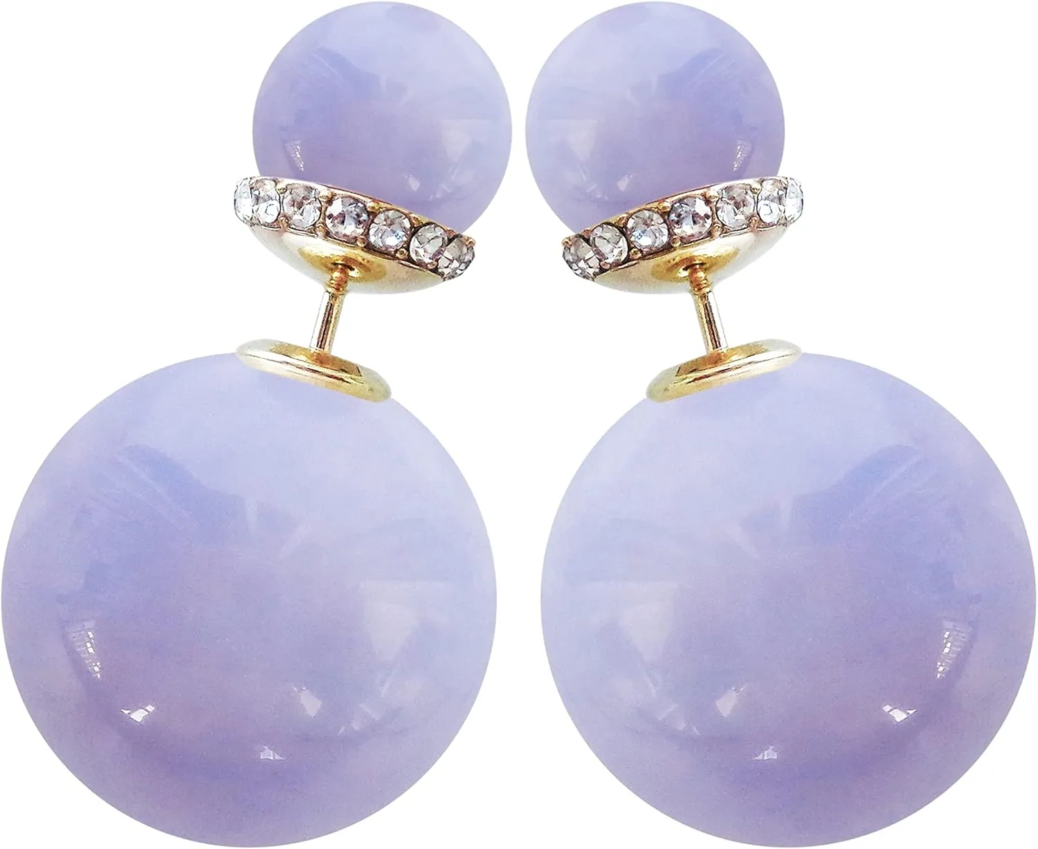 Navachi 18k Gold Plated Double Sided Colorful Faux Pearl Beads Womens Fashion Elegant Candy Stud Earrings