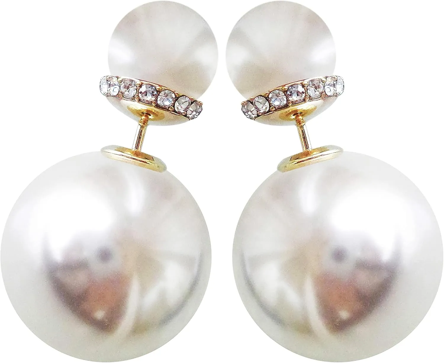 Navachi 18k Gold Plated Double Sided Colorful Faux Pearl Beads Womens Fashion Elegant Candy Stud Earrings