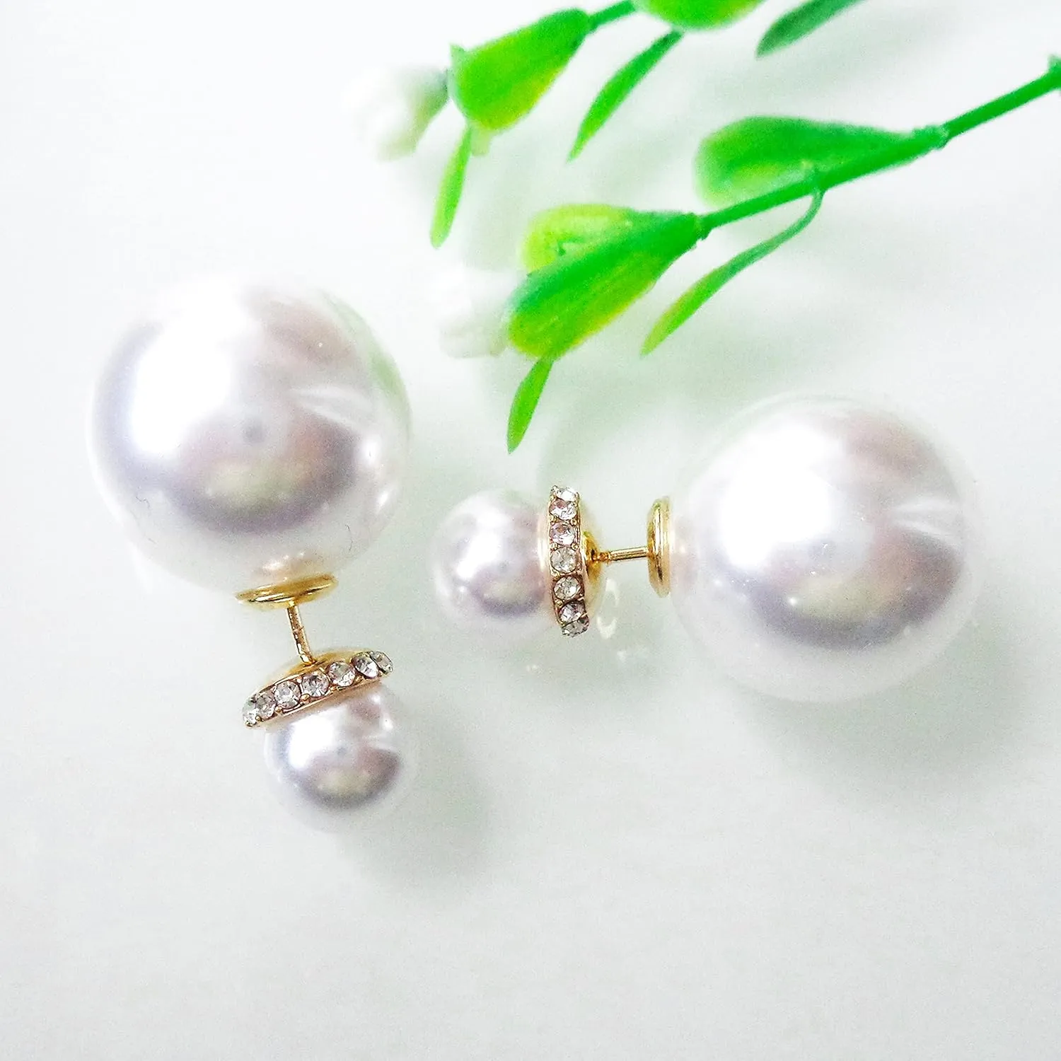 Navachi 18k Gold Plated Double Sided Colorful Faux Pearl Beads Womens Fashion Elegant Candy Stud Earrings