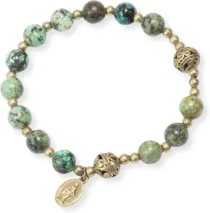 Nazareth Store Stone Beads Rosary Bracelet with Metal Separators and Catholic Medal - Durable and Elegant Wrist Jewelry