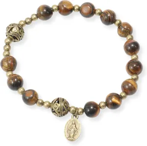 Nazareth Store Stone Beads Rosary Bracelet with Metal Separators and Catholic Medal - Durable and Elegant Wrist Jewelry