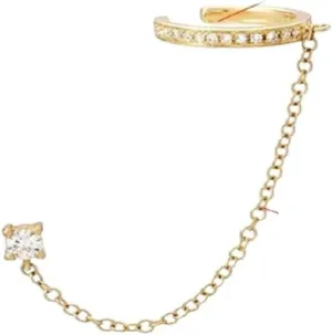 New 2026 Arrive 1Pc 925 Sterling Silver Shimmering Clear Cz Zircon Ear Cuff With Chain Tassel Stud For Women Gift Cartilage Clip Earrings Decoration Jewelry Luxury Accessories Trendy Best And Men