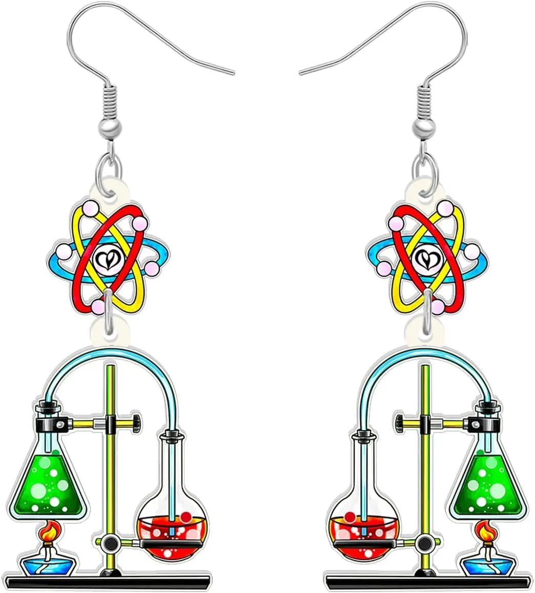 NEWEI Acrylic Science Earrings Chemistry Dangle Astronomy Jewelry for Women Biology Gifts Nerdy Charm (Atom Chemistry B)