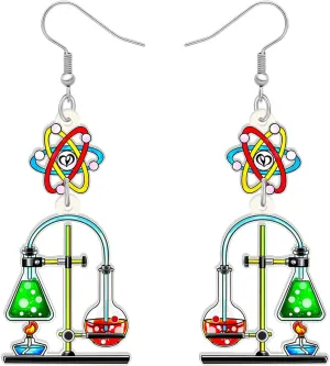 NEWEI Acrylic Science Earrings Chemistry Dangle Astronomy Jewelry for Women Biology Gifts Nerdy Charm (Atom Chemistry B)