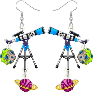 NEWEI Acrylic Science Earrings Chemistry Dangle Astronomy Jewelry for Women Biology Gifts Nerdy Charm (Saturn Planet Telescope)