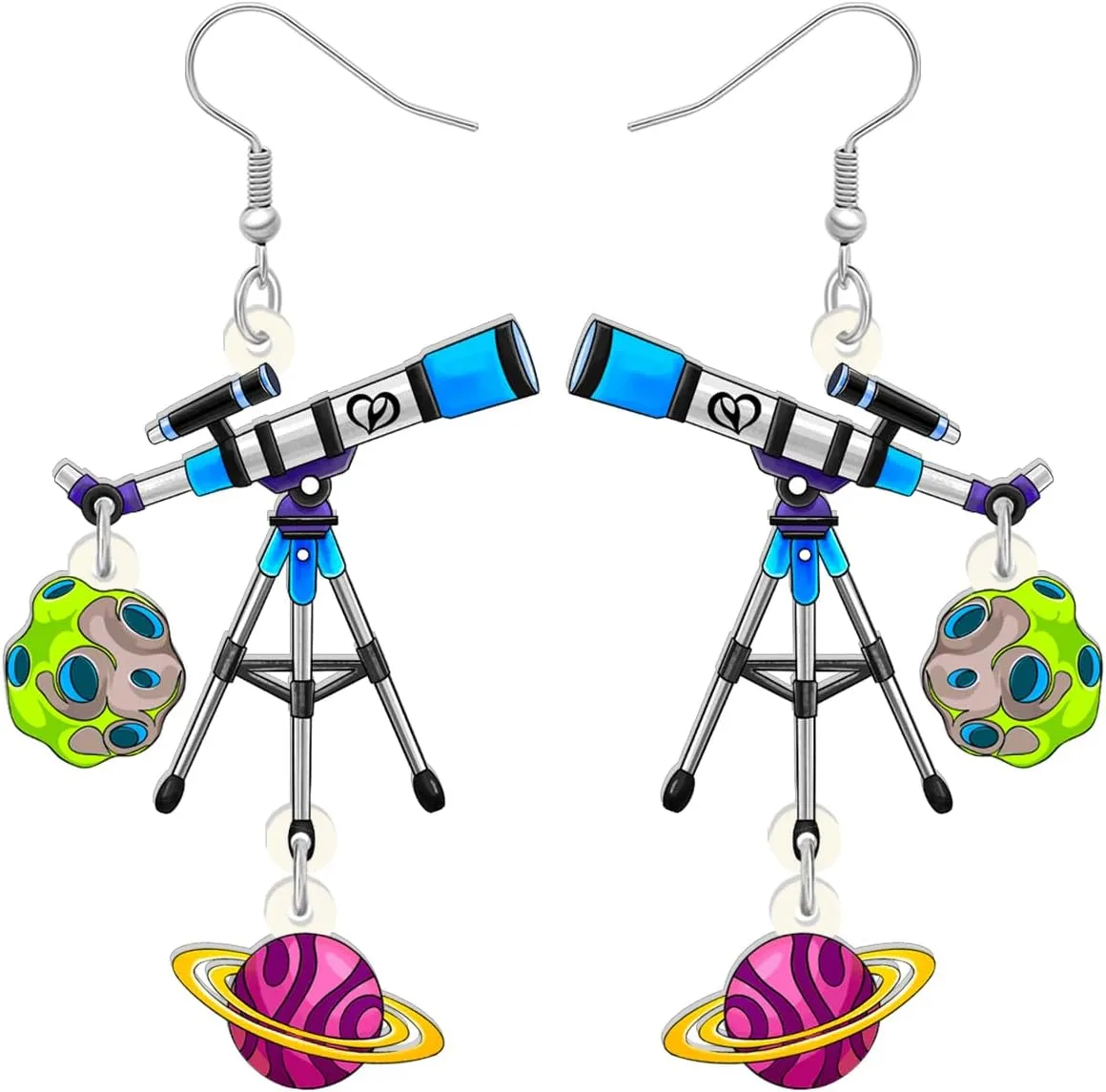 NEWEI Acrylic Science Earrings Chemistry Dangle Astronomy Jewelry for Women Biology Gifts Nerdy Charm (Saturn Planet Telescope)