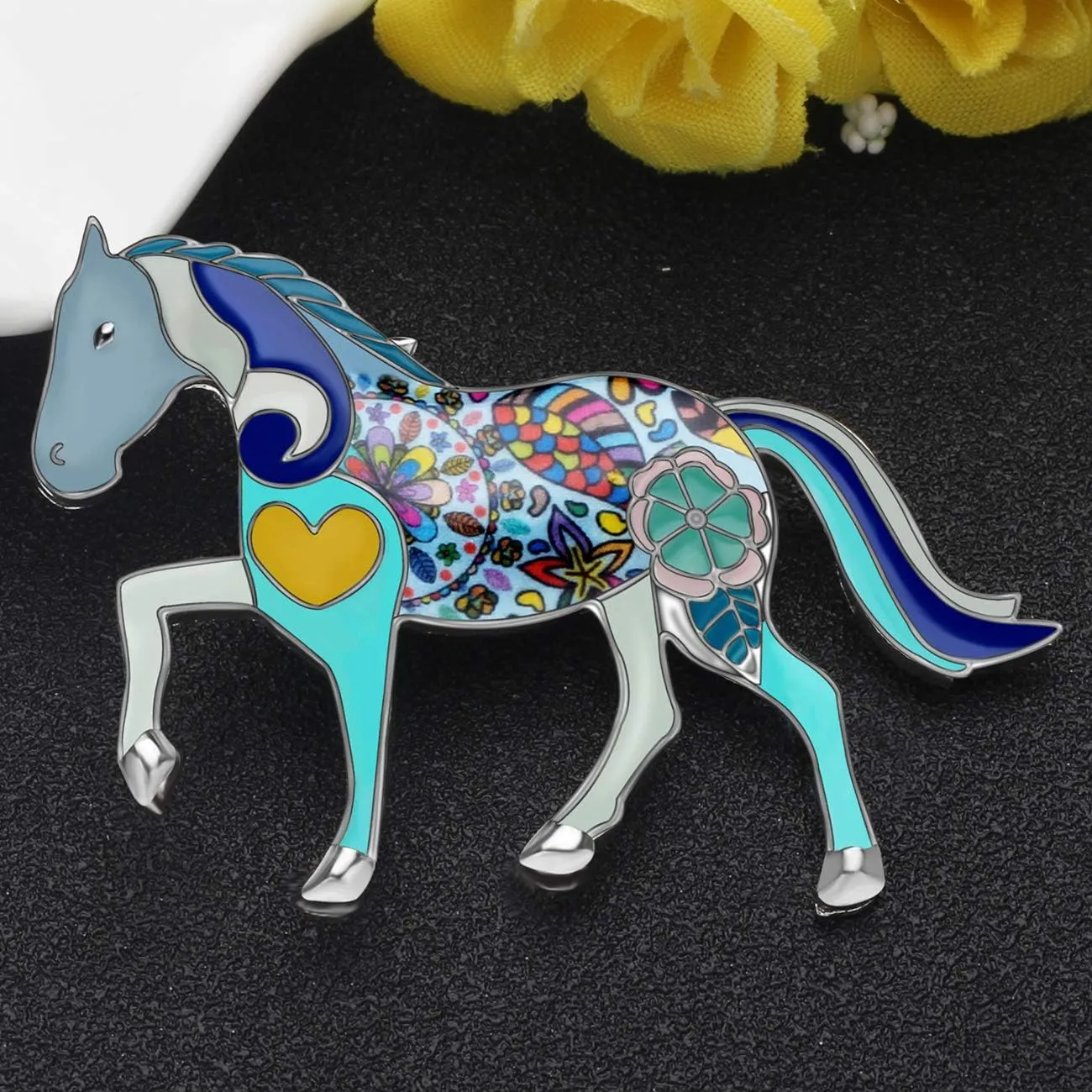 NEWEI Enamel Alloy Elegant Horse Brooch Pin for Women Girl Gift Clothes Scarf Decoration Animal Jewlery