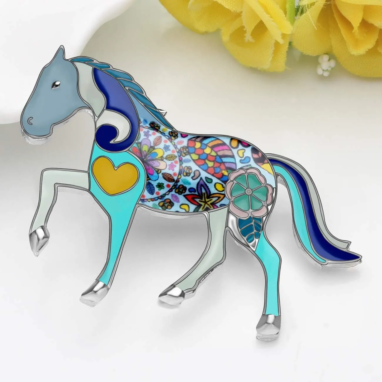 NEWEI Enamel Alloy Elegant Horse Brooch Pin for Women Girl Gift Clothes Scarf Decoration Animal Jewlery