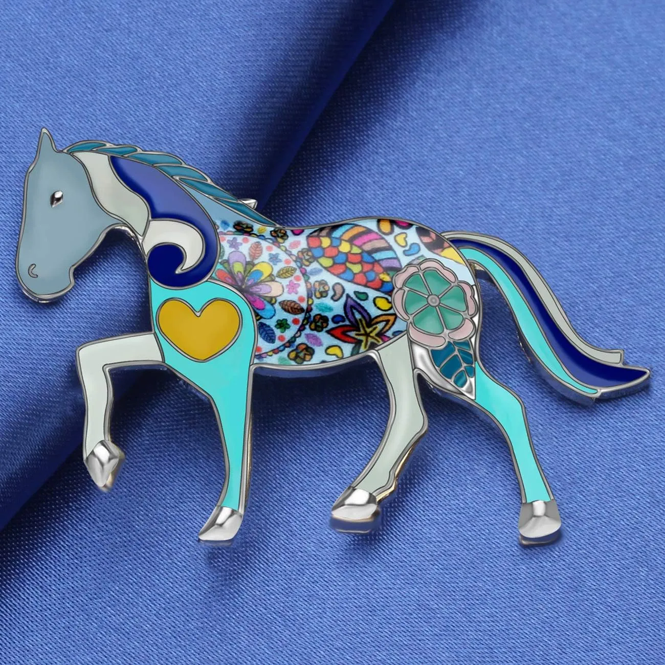 NEWEI Enamel Alloy Elegant Horse Brooch Pin for Women Girl Gift Clothes Scarf Decoration Animal Jewlery