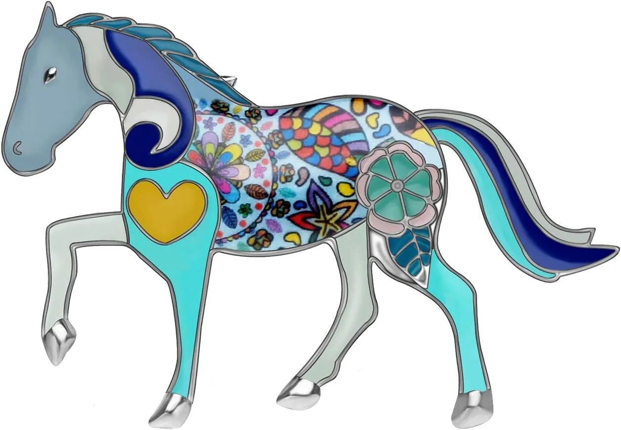 NEWEI Enamel Alloy Elegant Horse Brooch Pin for Women Girl Gift Clothes Scarf Decoration Animal Jewlery