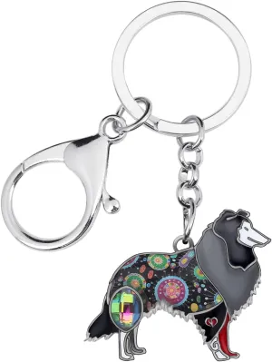 NEWEI Enamel Alloy Rhinestone Shetland Sheepdog Dog Keychain Cute Puppy Pet Key Chains for Women Girls (Black Shetland Sheepdog Dog)
