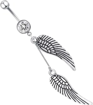 NOLITOY Women Body Piercing Jewelry Angel Wing Navel Ring Elegant Design Fine Polishing Suitable for Parties Dancing