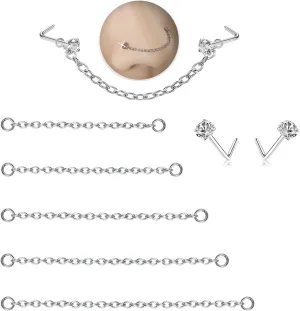 Nose Rings Studs: 8Pcs 20G Gold/Silver 316L Surgical Stainless Steel Nose Studs Hypoallergenic Corkscrew Nose Piercing Stud Jewelry for Women Men Clear Cubic Zirconia Imitation Diamond Top Size 1.5mm 2mm 2.5mm 3mm