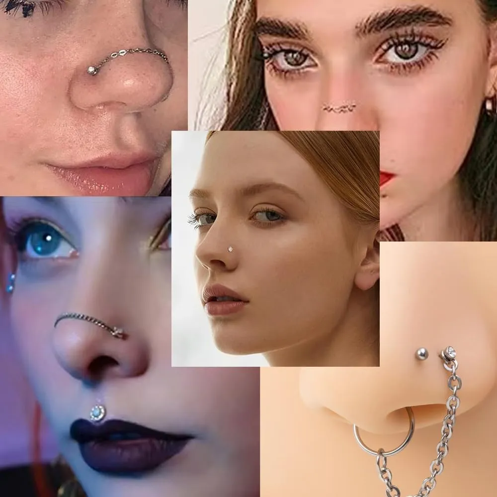 Nose Rings Studs: 8Pcs 20G Gold/Silver 316L Surgical Stainless Steel Nose Studs Hypoallergenic Corkscrew Nose Piercing Stud Jewelry for Women Men Clear Cubic Zirconia Imitation Diamond Top Size 1.5mm 2mm 2.5mm 3mm