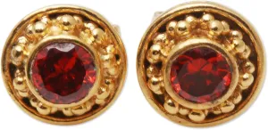 NOVICA Handmade .925 Sterling Silver 18k Gold plated Garnet Stud Earrings from Bali Indonesia Gemstone Birthstone 'Balinese Offering'