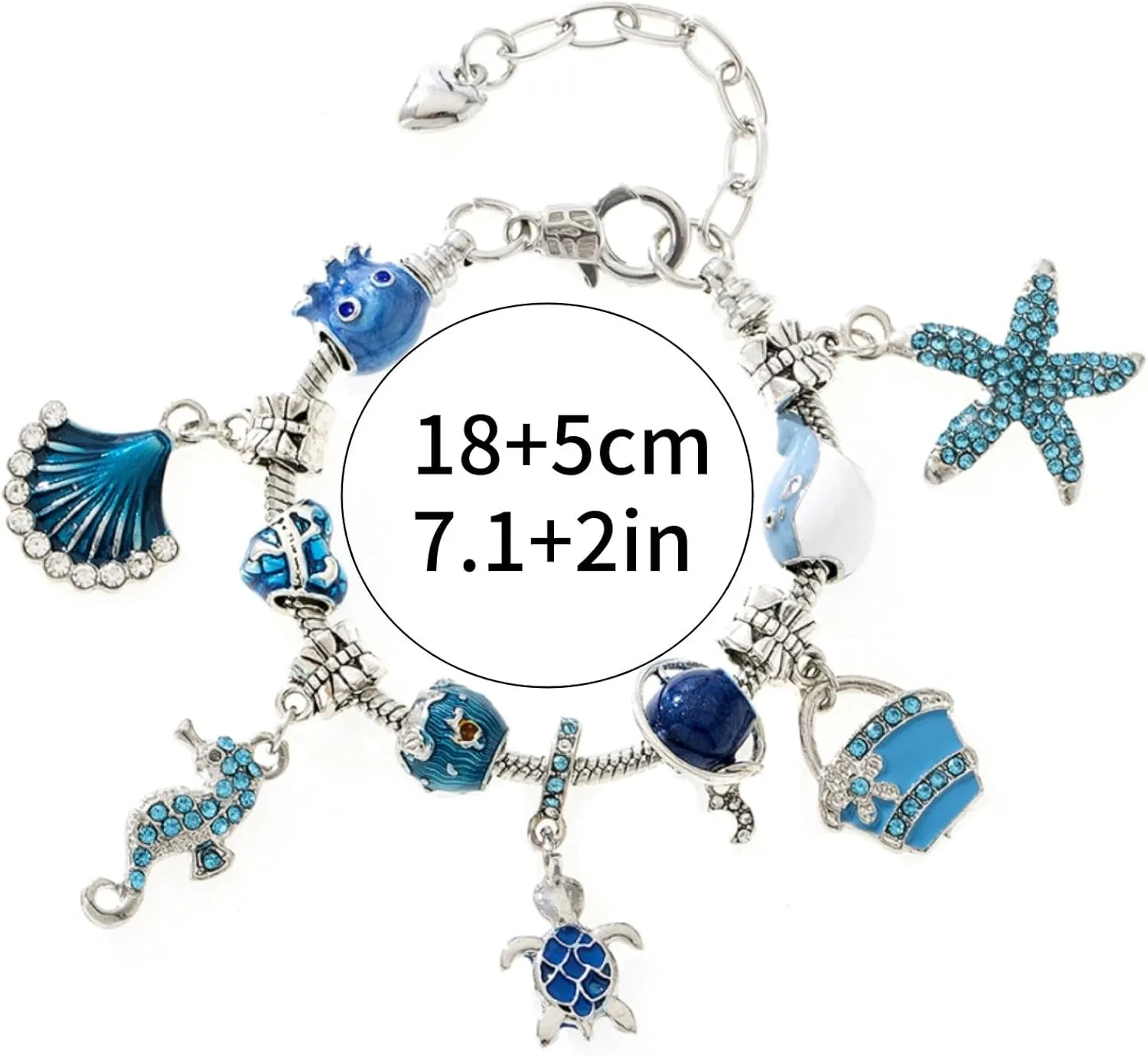 Ocean Charm Beaded Bracelet Small Fish Sea Turtle Octopus Dolphin Shell Starfish Tropical Marine Life Charm for Women Beach Vacation Jewelry Bracelet