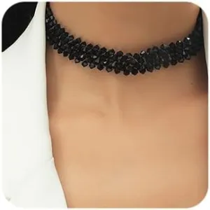 Octwine Bohemian Black Pearl Short Layered Choker Necklace Ladies Elegant Minimalist Adjustable Black Chain Necklace for Women