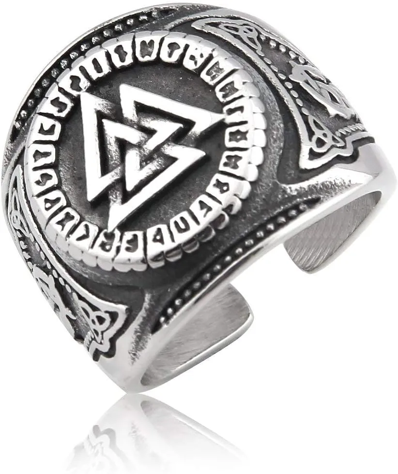 Odin Valknut Ring Viking Rune Letter Circle Stainless Steel Norse Pagan Ring for Men Women Jewelry