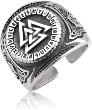 Odin Valknut Ring Viking Rune Letter Circle Stainless Steel Norse Pagan Ring for Men Women Jewelry