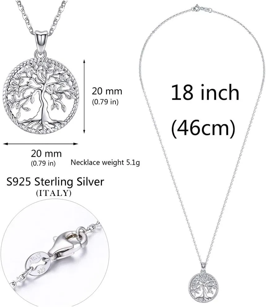 Odinstone Tree of Life Necklace, Sterling Silver Pendant for Women Family Tree Necklaces Jewelry for Mom/Wife/Grandma(With Fine Gift Box)