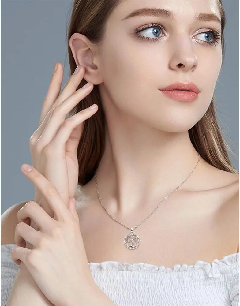 Odinstone Tree of Life Necklace, Sterling Silver Pendant for Women Family Tree Necklaces Jewelry for Mom/Wife/Grandma(With Fine Gift Box)