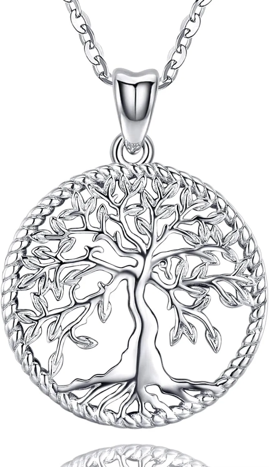 Odinstone Tree of Life Necklace, Sterling Silver Pendant for Women Family Tree Necklaces Jewelry for Mom/Wife/Grandma(With Fine Gift Box)