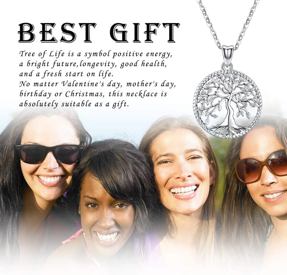 Odinstone Tree of Life Necklace, Sterling Silver Pendant for Women Family Tree Necklaces Jewelry for Mom/Wife/Grandma(With Fine Gift Box)