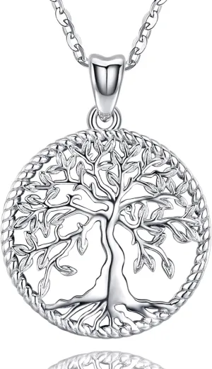 Odinstone Tree of Life Necklace, Sterling Silver Pendant for Women Family Tree Necklaces Jewelry for Mom/Wife/Grandma(With Fine Gift Box)