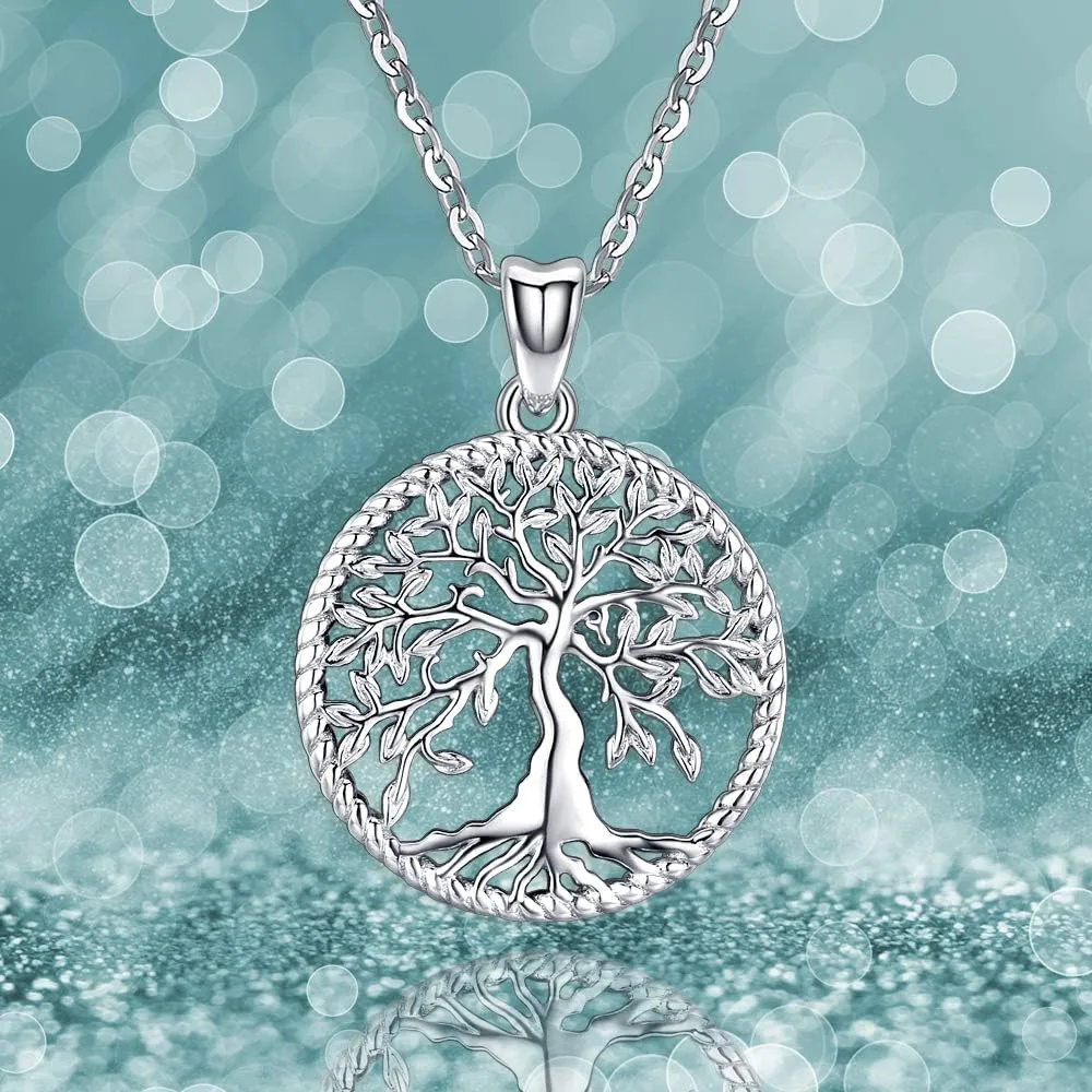 Odinstone Tree of Life Necklace, Sterling Silver Pendant for Women Family Tree Necklaces Jewelry for Mom/Wife/Grandma(With Fine Gift Box)