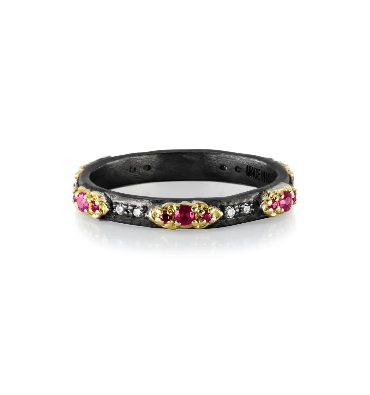 Old World Stack Band with Mini Scroll Stations in Rubies
