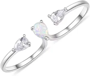 Opal Rings for Women 925 Sterling Silver Open Adjustable Ring October Birthstone Double Finger Rings Fine Jewelry