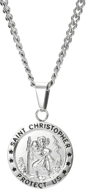 ORAZIO Saint Christopher Necklace 3.5mm Stainless Steel Penant Necklace Curb Link Chain 22-24 Inches
